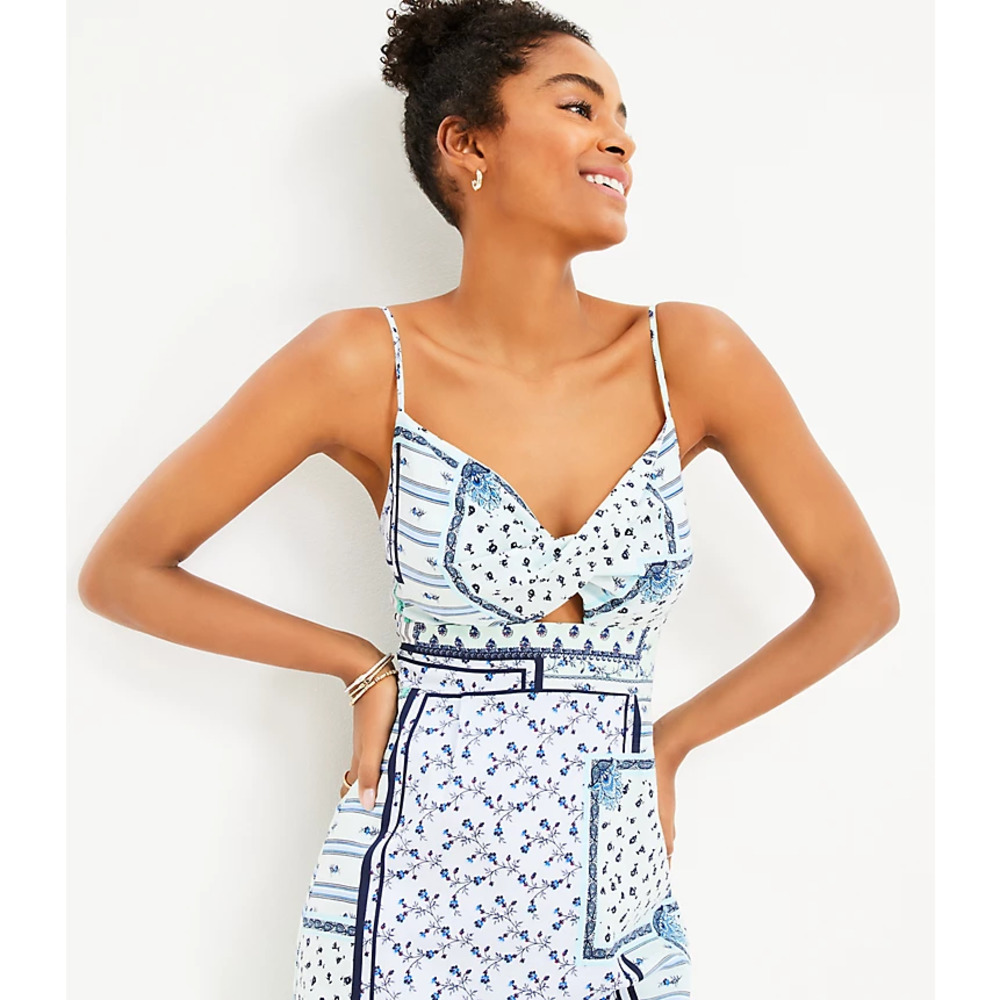 LOFT | TALL LENGTH Patchwork Floral Twist-Cutout Cami Dress - Picture 2 of 16